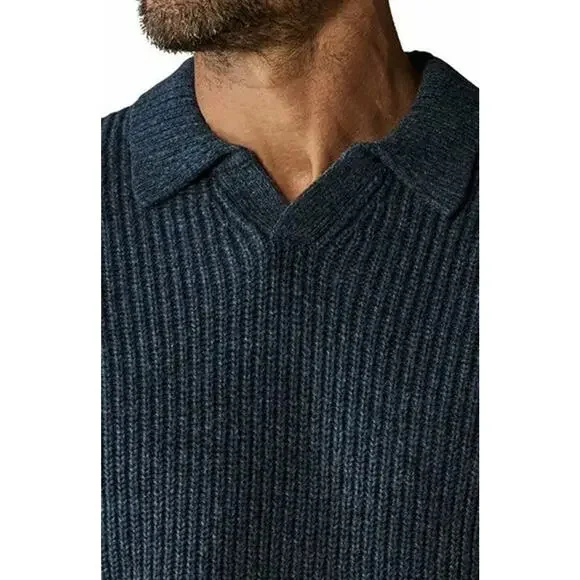 NWT The Normal Brand Marled Merino Wool Polo Sweater Steel Blue 2XL MSRP $128
